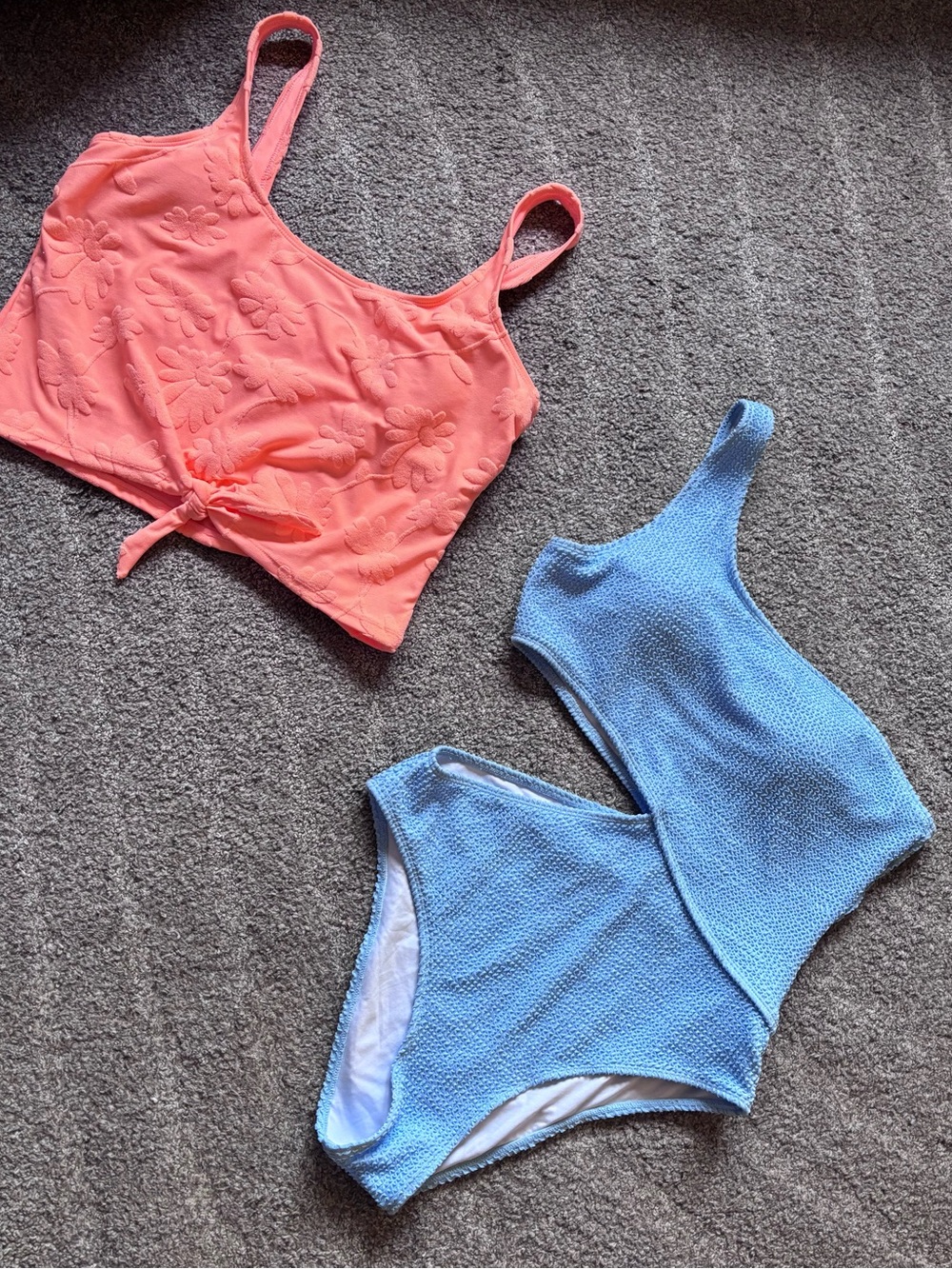 2 Coral, Floral Camis & 2 Sky Blue, Different Style, Full Piece Suits. 4 Total